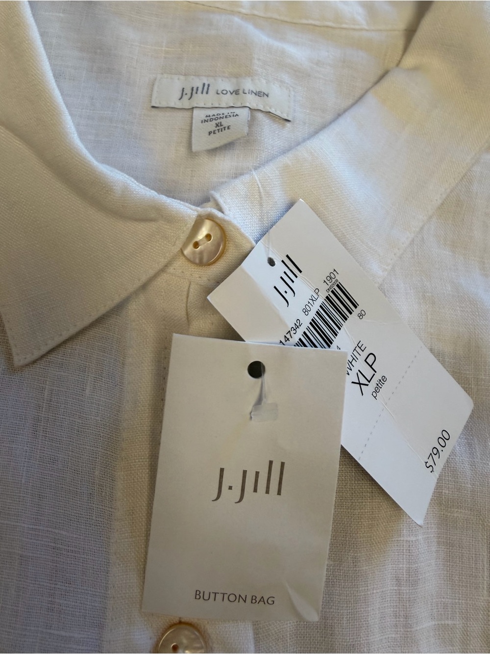J. Jill 100% Linen Button Down Shirt White XLP Petite NWT Coastal Minimalist - Picture 2 of 5